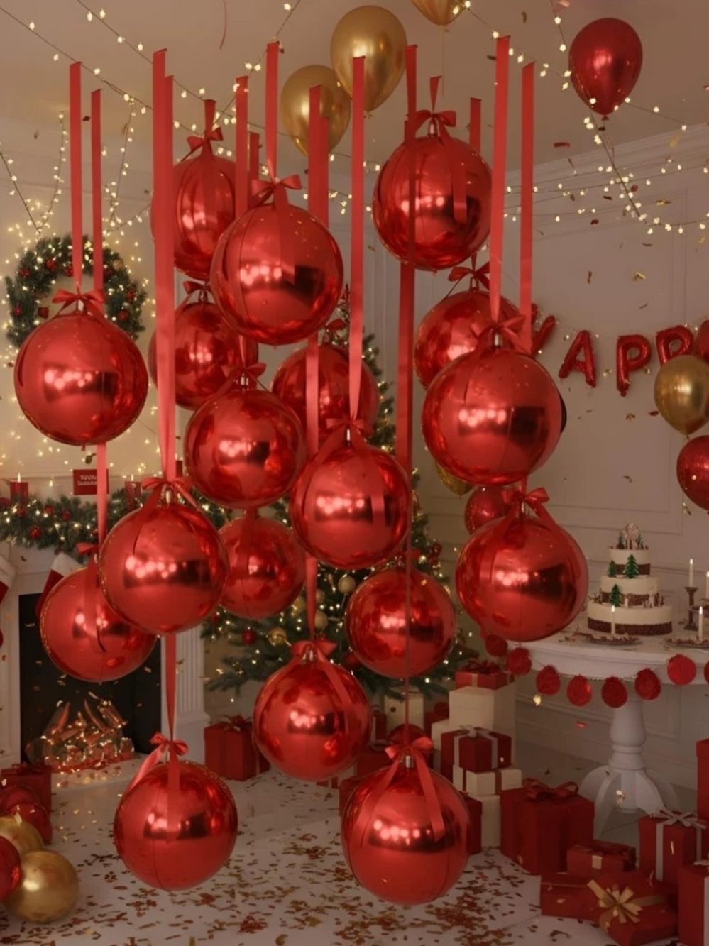 Jenaai Red 22" 4D Round Foil Balloon Party Holiday Decor Set